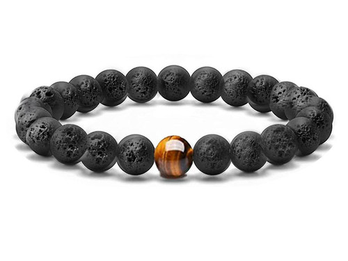 8mm Volcano Black Lava Elastic Bracelet 7.5" natural [b3d50c]