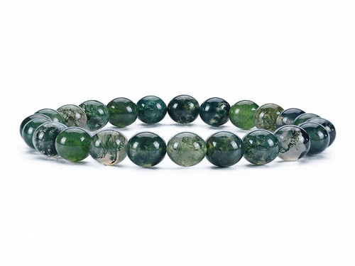 10mm Moss Agate Elastic Bracelet 7.5" natural [b4d3]