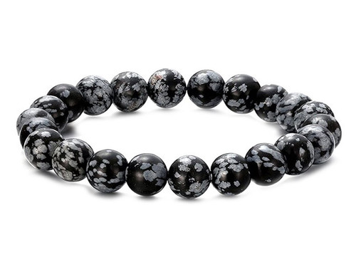 10mm Snowflake Obsidian Elastic Bracelet 7.5" natural [b4b25]