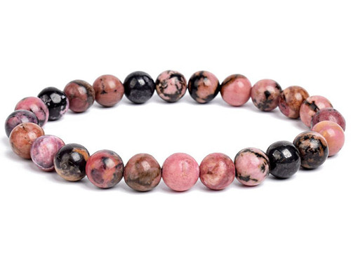 4mm Rhodonite with Matrix Elastic Bracelet 7.5" natural [b1r14]