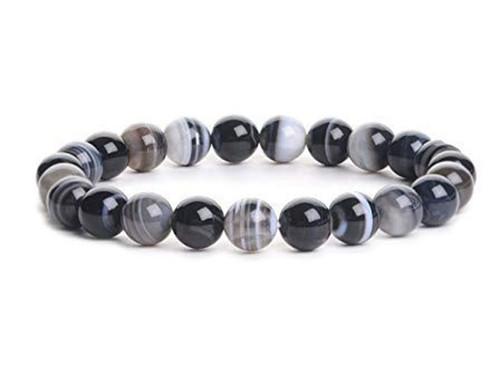 10mm Black Stripe Agate Elastic Bracelet 7.5" natural [b4f26]