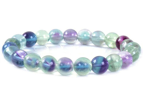 10mm Rainbow Fluorite Elastic Bracelet 7.5" natural [b4r8]