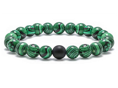 4mm Green Malachite Elastic Bracelet 7.5" synthetic [b1r37k]
