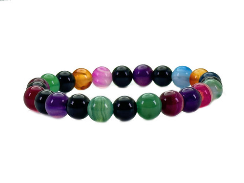 10mm Mix Stripe Agate Elastic Bracelet 7.5" dyed [b4f29]