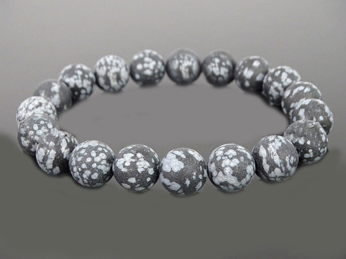 10mm Matte Snowflake Obsidian Elastic Bracelet 7.5" natural [b4b25m]