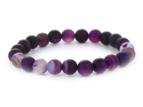 4mm Matte Purple Stripe Agate Elastic Bracelet 7.5" dyed [b1f24m]