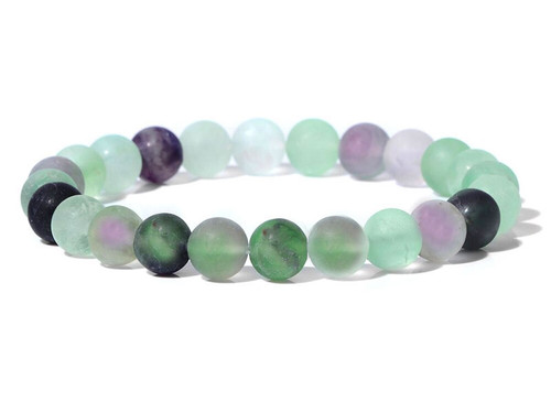 10mm Matte Rainbow Fluorite Elastic Bracelet 7.5" natural [b4r8m]