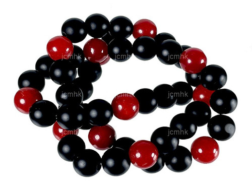 10mm Red Jade & Obsidian Round Beads 15.5" dyed [10x49]