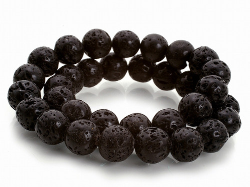 12mm Volcano Black Lava Round Beads 15.5" natural [12d50]