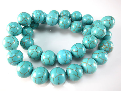 12mm Blue Turquoise Round Beads 15.5" stabilized [12d21]
