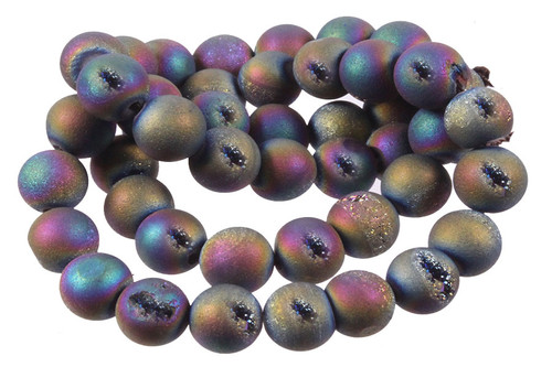 12mm Peacock Druzy Agate Round Beads 15.5" coated [12a30k]