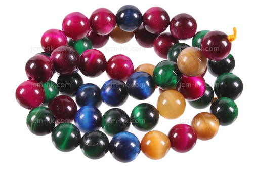 12mm Mix Tiger Eye Round Beads 15.5" dyed [12g3x]
