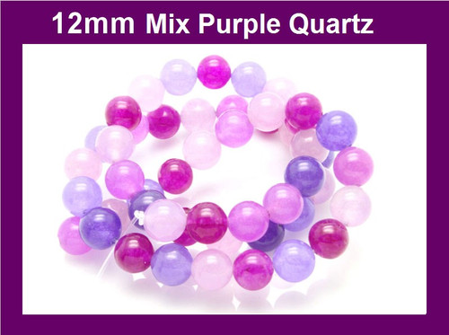 12mm Mix Purple Quartz Round Beads 15.5" dyed [12x15]