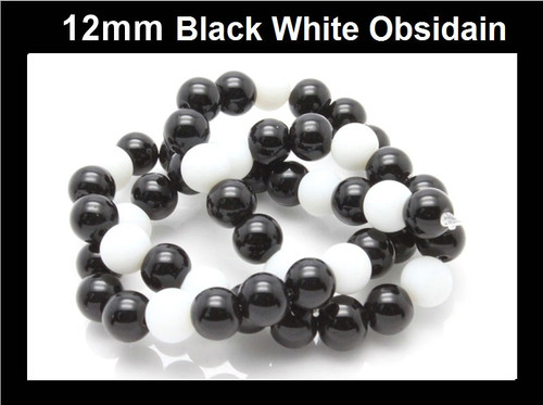 12mm Black White Obsidain Round Beads 15.5" dyed [12x9]