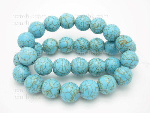 14mm Blue Turquoise Round Beads 15.5" stabilized [t1b14]