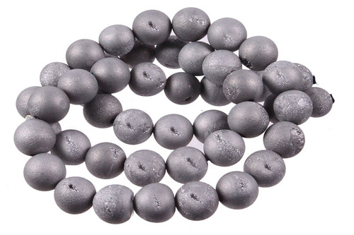 14mm Silver Druzy Agate Round Beads 15.5" coated [14a30s]