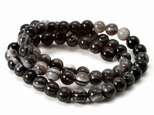 4mm Black Stripe Agate Round Beads 15.5" natural [4f26]