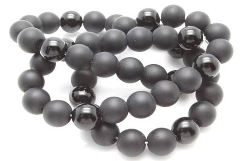 6mm Black Agate Polish & Matte Round Beads 15.5" [6x8]