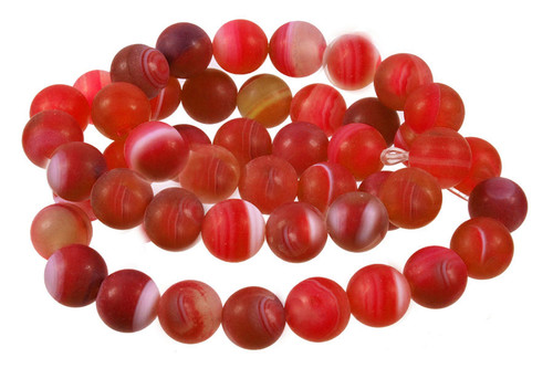 6mm Matte Red Stripe Agate Round Beads 15.5" heated [6f20m]