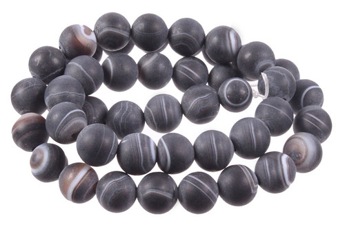 8mm Matte Black Stripe Agate Round Beads 15.5" natural [8f26m]