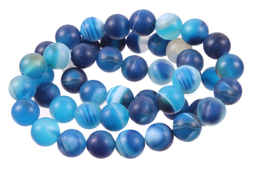 8mm Matte Blue Stripe Agate Round Beads 15.5" dyed [8f22m]