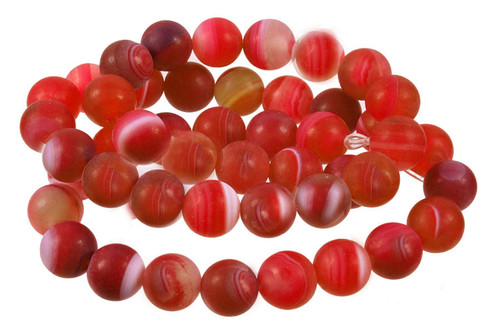 8mm Matte Red Stripe Agate Round Beads 15.5" heated [8f20m]