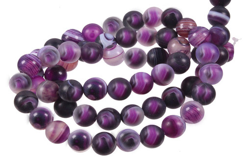 12mm Matte Purple Stripe Agate Round Beads 15.5" dyed [12f24m]