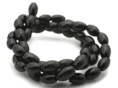 6x12mm Black Onyx Obsidian Rice Beads 15.5" [u73]