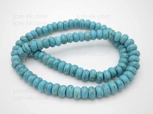 8mm Blue Turquoise Rondelle Beads 15.5" stabilized [t3b8]