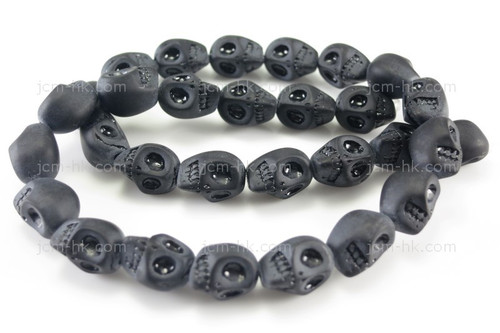12mm Matte Black Obsidian Skull Beads 15.5" [u91m]