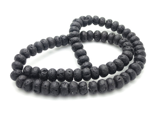 8mm Black Lava Rondelle Beads 15.5" natural [s408]