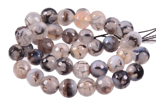 8mm Black Fire Agate Faceted Round Beads 15.5" natural [c8f17]