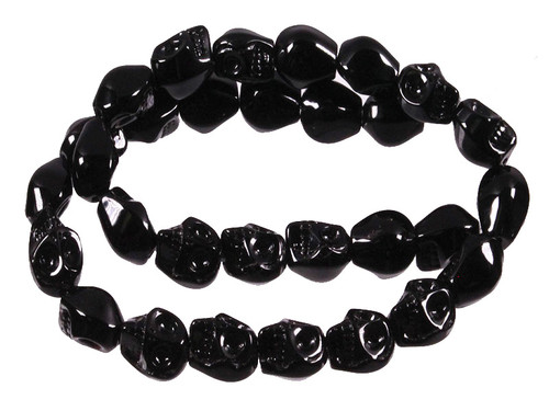 12mm Black Obsidian Skull Beads 15.5" [u91]
