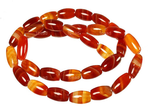 6x9mm Red Stripe Agate Rice Beads 15.5" heated [a216a]