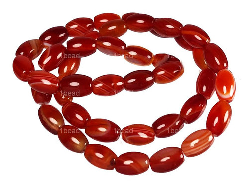 6x12mm Red Stripe Agate Rice Beads 15.5" heated [a216f]