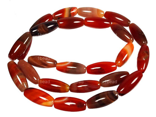 6x16mm Red Stripe Agate Pipe Beads 15.5" heated [a216g]