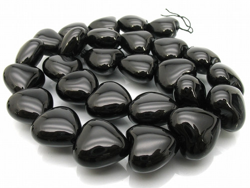 14mm Black Onyx Puff Heart Beads 15.5" [u85]