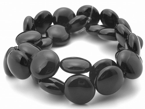 14mm Black Onyx Puff Coin Beads 15.5" [u82]