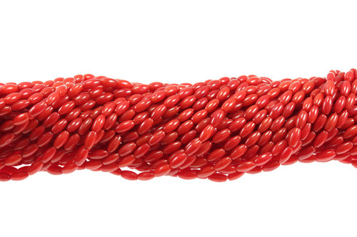 3x5mm Red Coral Rice Beads 15.5" dyed [k16]