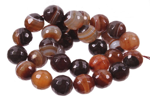 10mm Brown Stripe Agate Faceted Round Beads 15.5" dyed [c10f25]