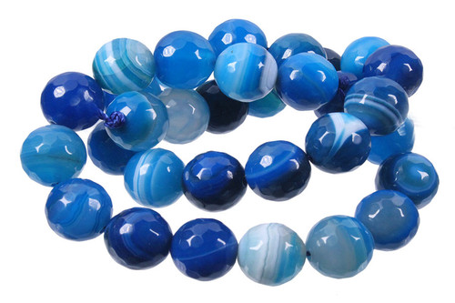 12mm Blue Stripe Agate Faceted Round Beads 15.5" dyed [c12f22]