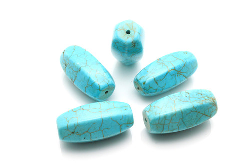 15x30mm Blue Turquoise Craved Faceted Beads 5pcs. stabilized [t309-5]
