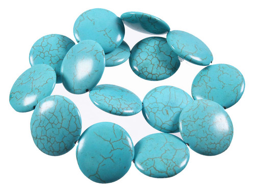25mm Blue Howlite Coin Beads 15.5" dyed [wa296]