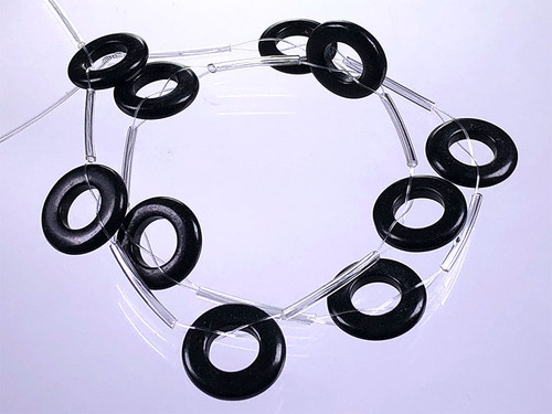 15mm Black Onyx Donut Beads 15.5" natural [s609]