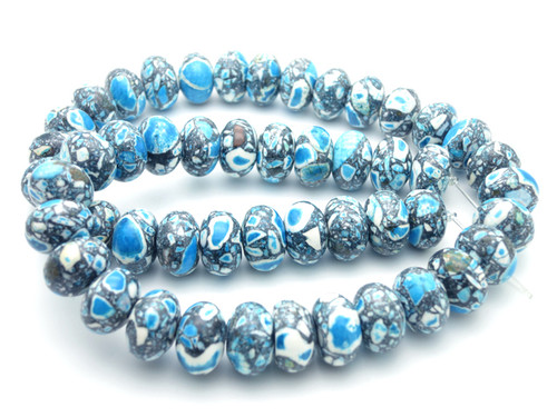 14mm Mosaic Blue Turquoise Rondelle Beads 15.5" stabilized [t3m14b]