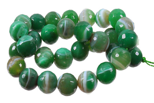8mm Green Stripe Agate Faceted Round Beads 15.5" dyed [c8f23]