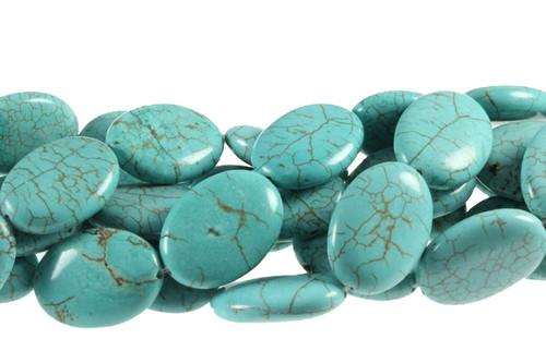 18x25mm Blue Turquoise Puff Oval Beads 15.5" stabilized [t7b18]