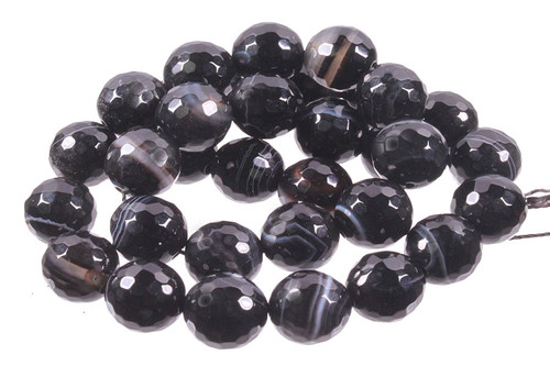 10mm Black Stripe Agate Faceted Round Beads 15.5" natural [c10f26]