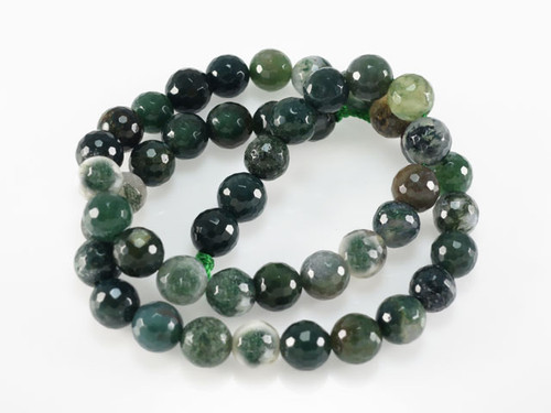 8mm Moss Agate Faceted Round Beads 15.5" natural [c8d3]