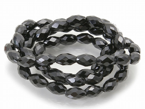 4x6mm Onyx Obsidian Faceted Rice Beads 15.5" [sc6b65]